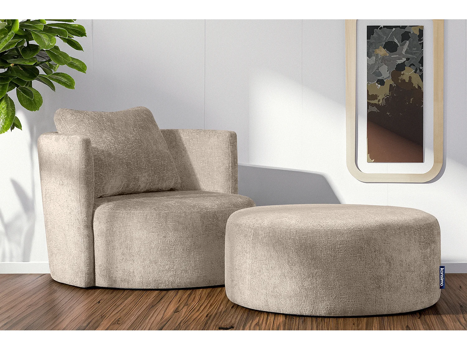 Drehsessel Set inkl. Sitzhocker - Chenille-Stoff - grau - RAGGI