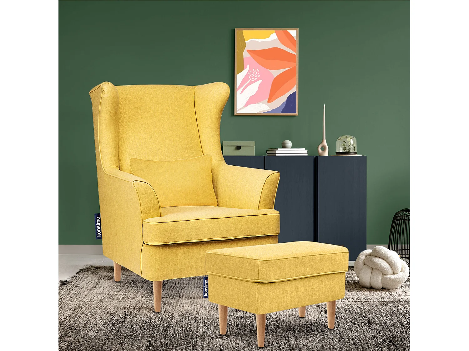 Klassischer Sessel mit Sitzhocker - Gelb - STRALIS