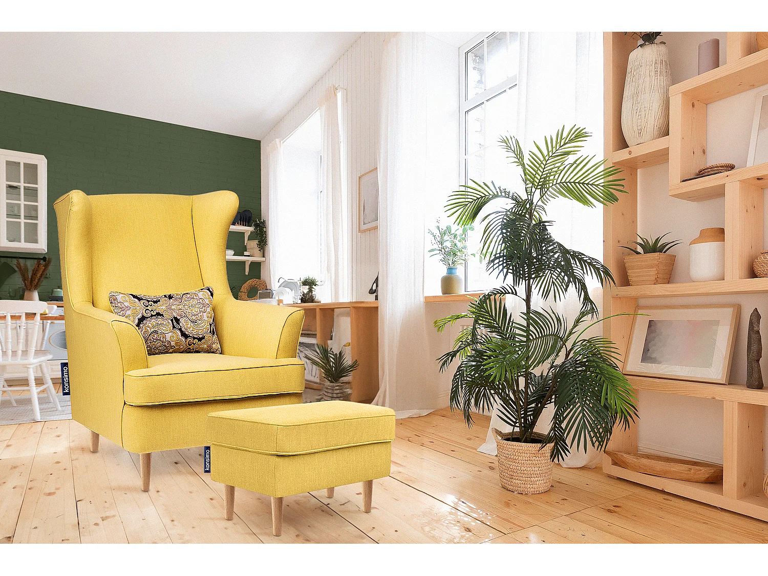 Klassischer Sessel mit Sitzhocker - Gelb - STRALIS
