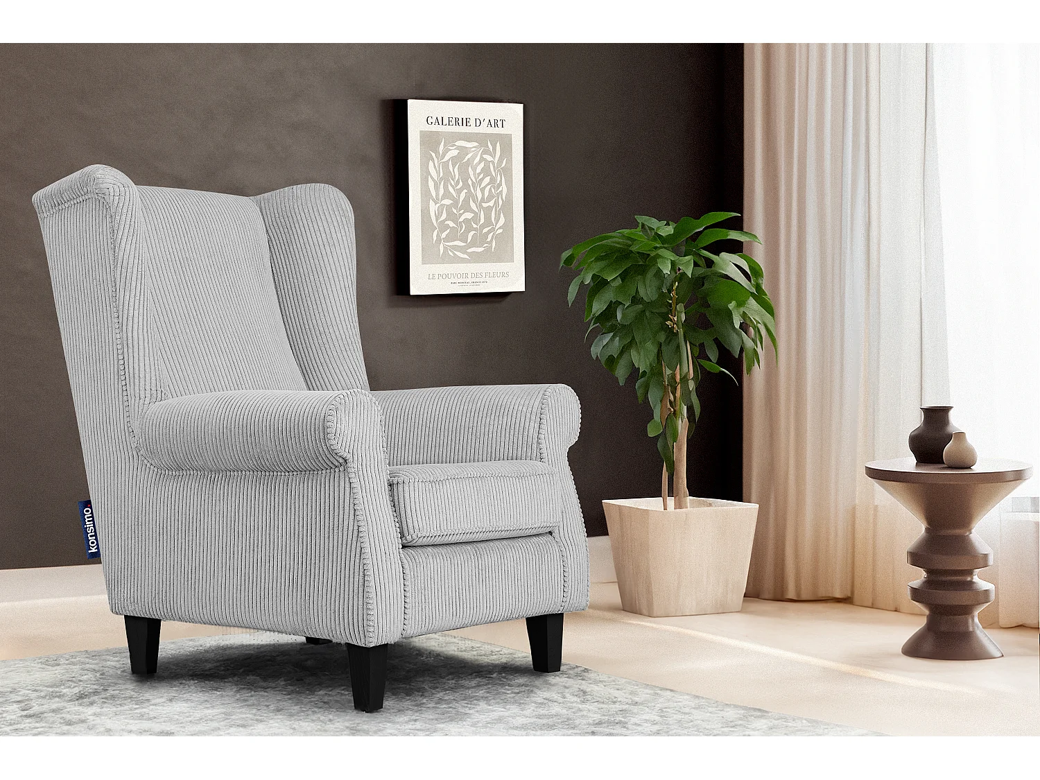 Ohrensessel Kord-Bezug Petfriendly - grau - MILES