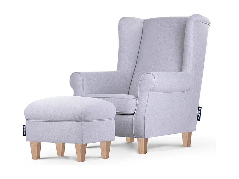 Ohrensessel Massivholzbeine - hellgrau - MILES