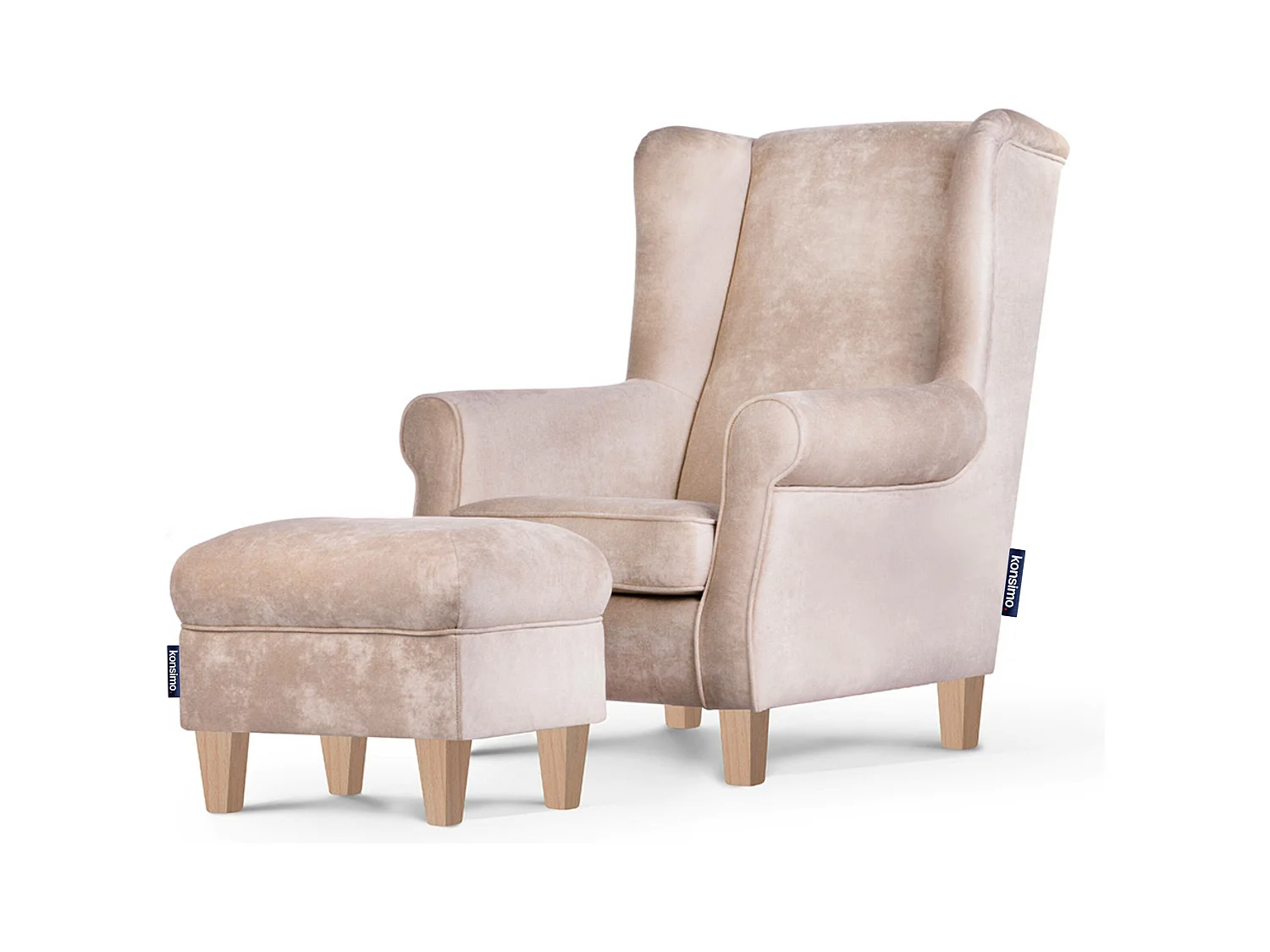 Ohrensessel Set inkl. Sitzhocker -  Beige - MILES