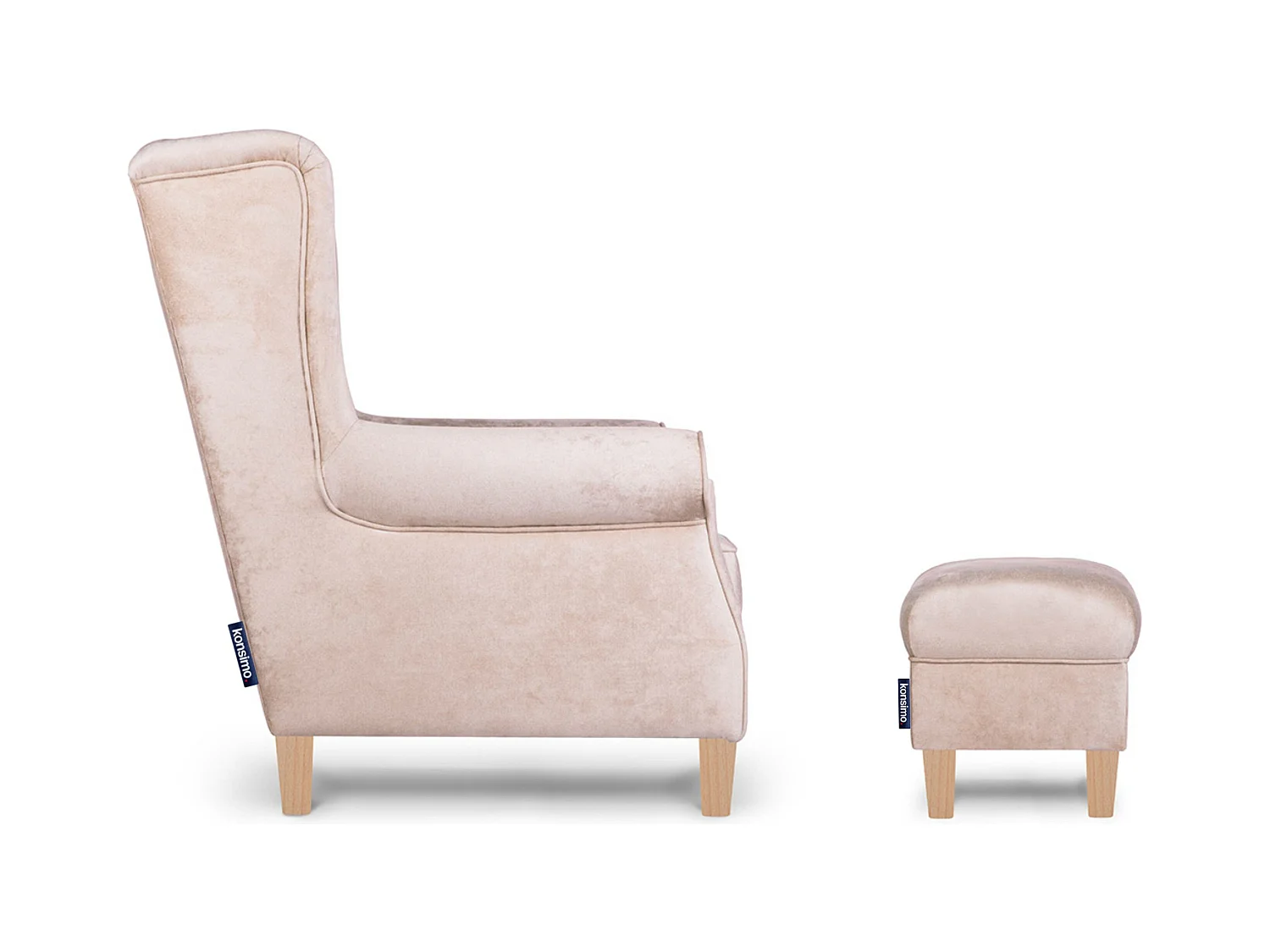 Ohrensessel Set inkl. Sitzhocker -  Beige - MILES