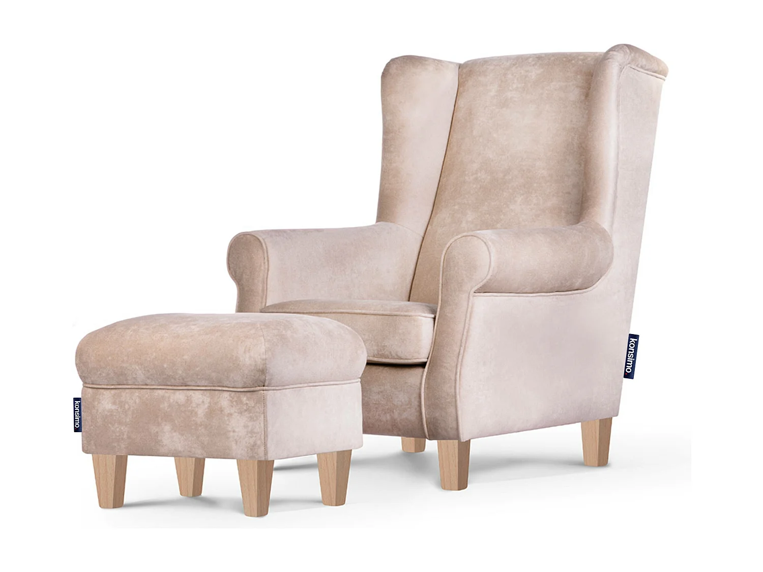 Ohrensessel Set inkl. Sitzhocker -  Beige - MILES