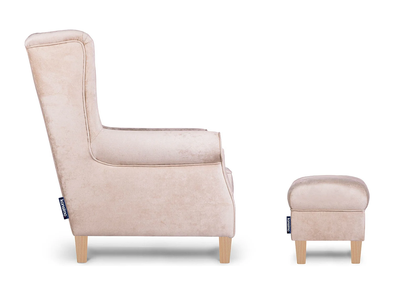 Ohrensessel Set inkl. Sitzhocker -  Beige - MILES