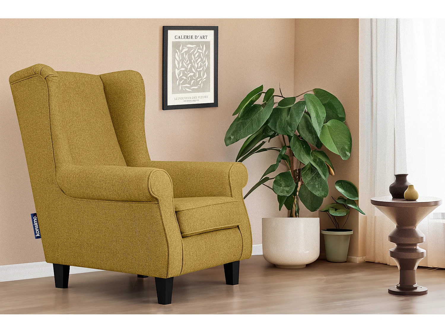 Ohrensessel Masivholzbeine schwarz -  honigfarben - MILES