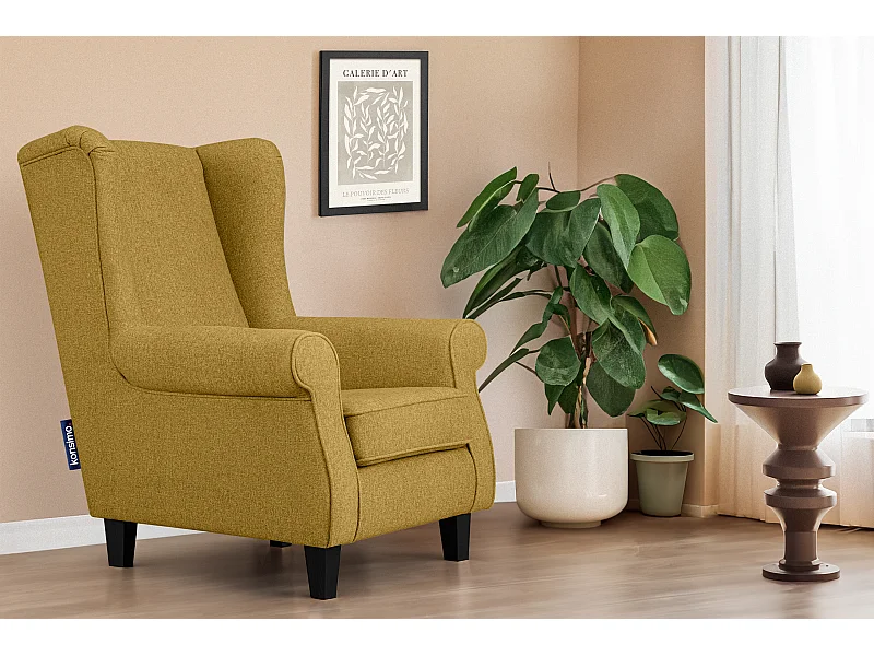 Ohrensessel Masivholzbeine schwarz -  honigfarben - MILES