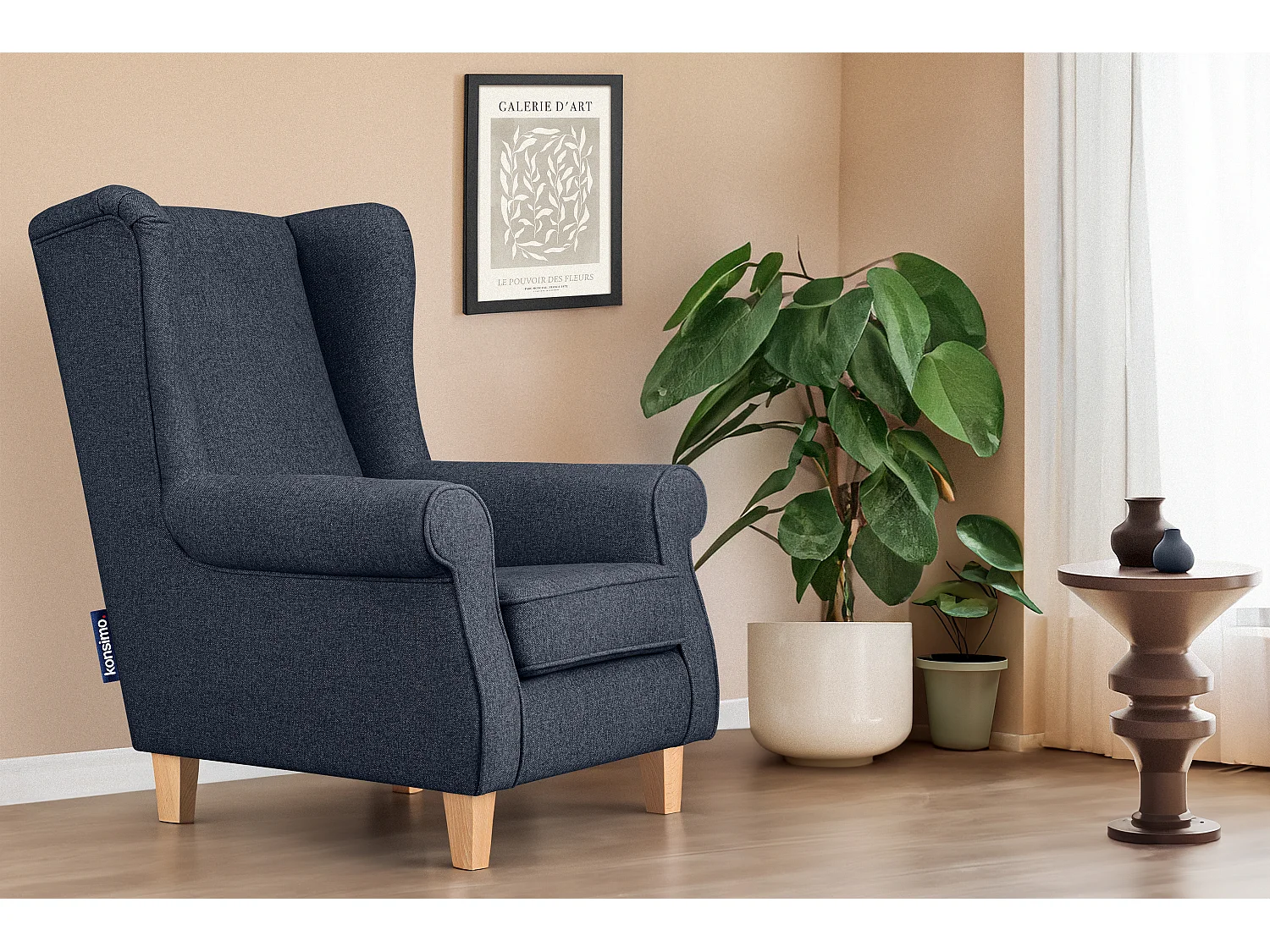 Ohrensessel Massivholzbeine buche -  dunkelblau - MILES