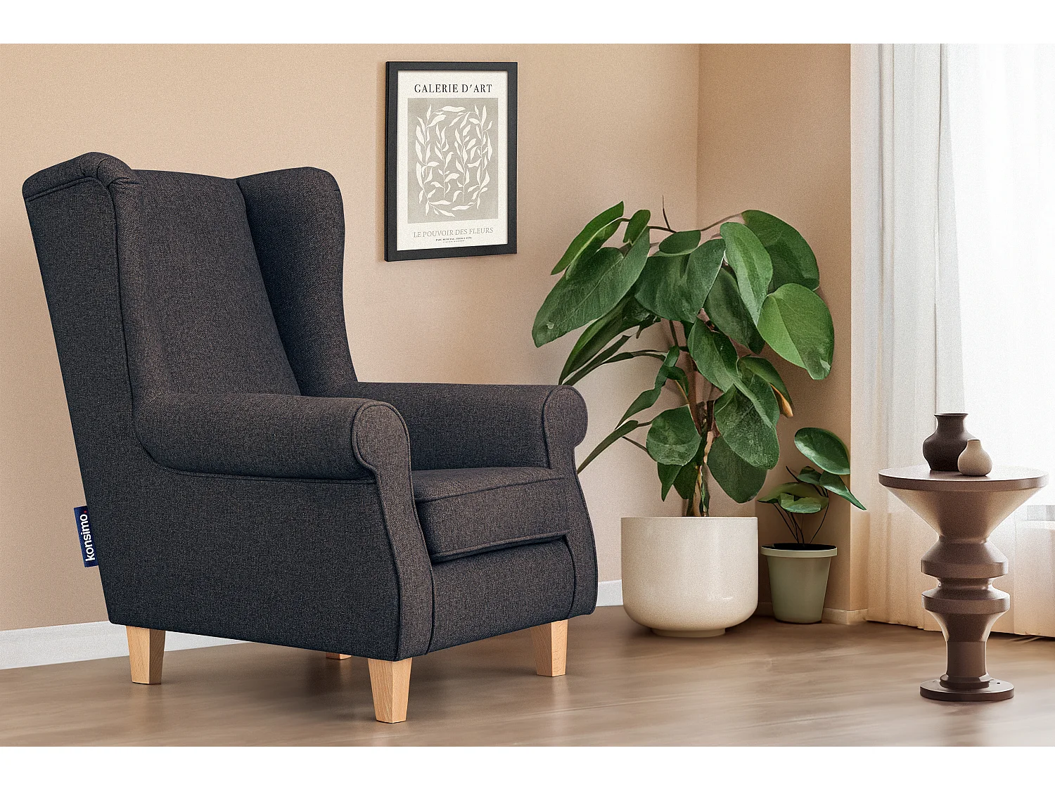 Ohrensessel Massivholzbeine buche -  marine - MILES