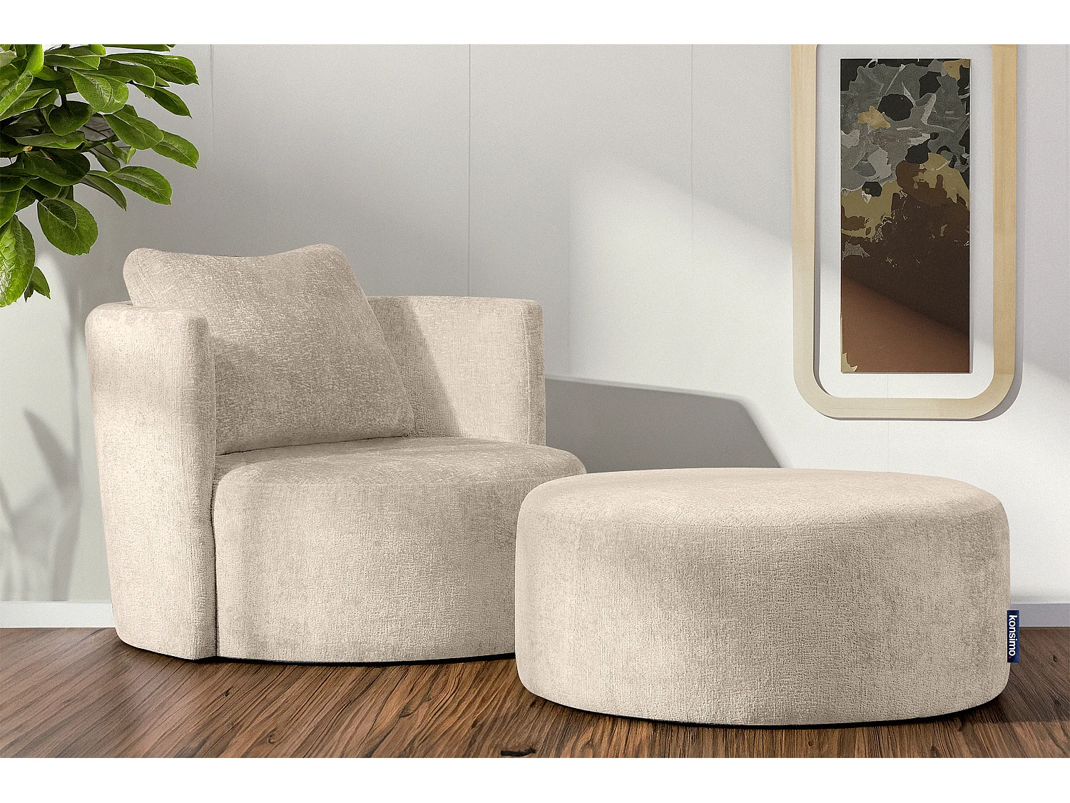 Drehsessel Set inkl. Sitzhocker - Chenille-Stoff - ecrue - RAGGI