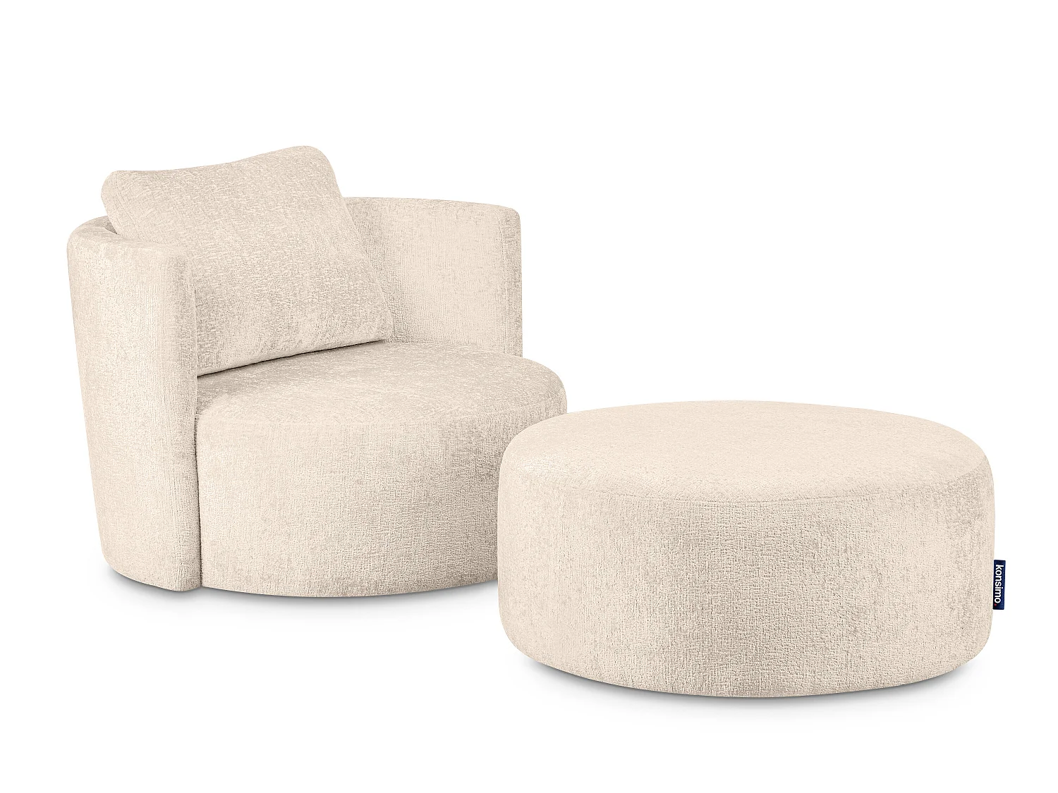 Drehsessel Set inkl. Sitzhocker - Chenille-Stoff - ecrue - RAGGI