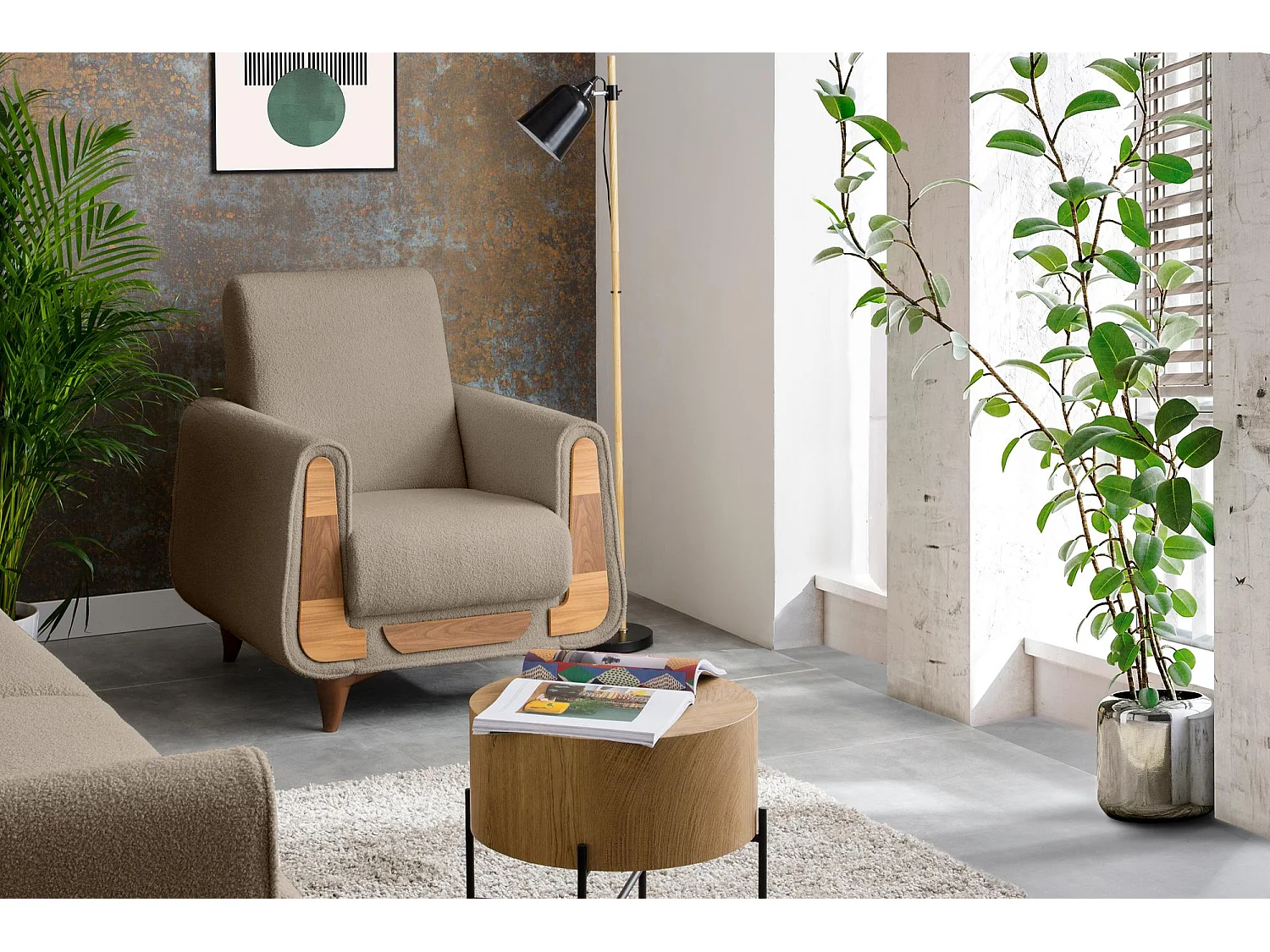 Klassischer Sessel aus Schaumstoff und Holz - braun - GUSTAVO