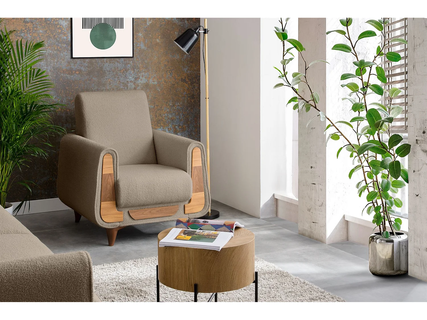 Klassischer Sessel aus Schaumstoff und Holz - braun - GUSTAVO