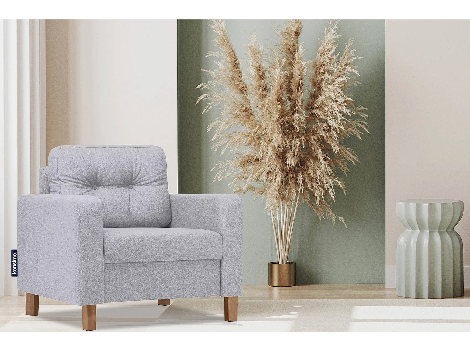 Bequemer Sessel - Echtholz Beine - Hellgrau - ERISO