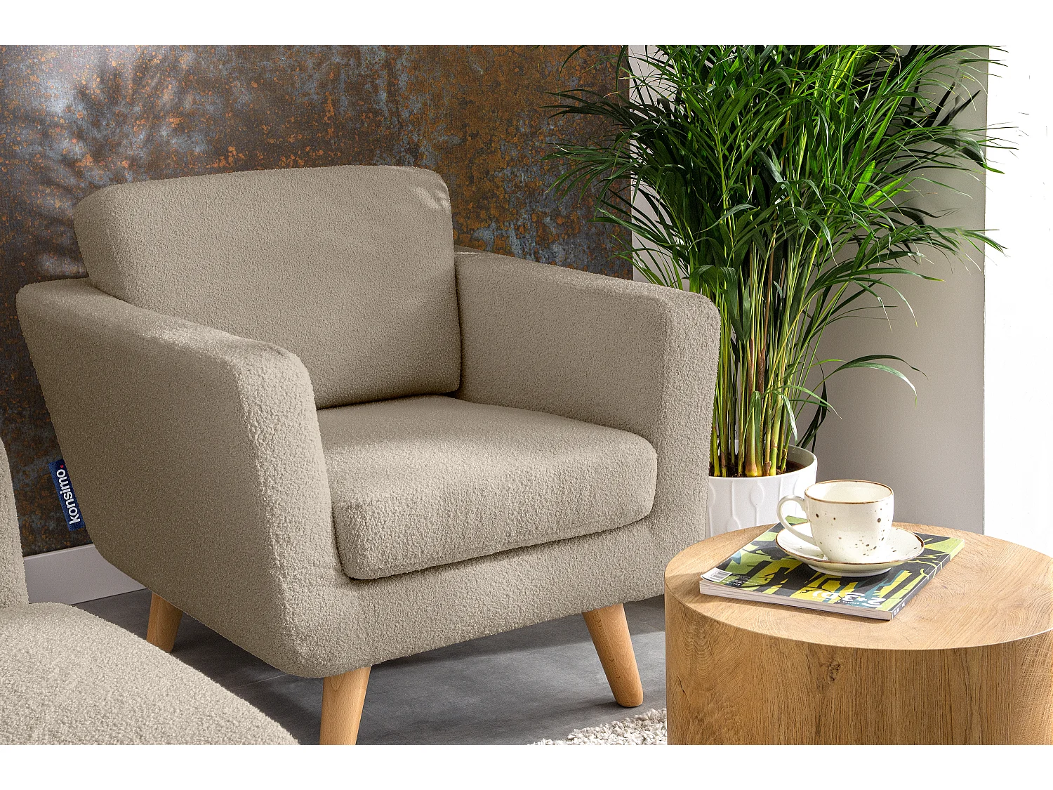 Skandinavischer Sessel - Massivholz-Beine - cremig - TAGIO