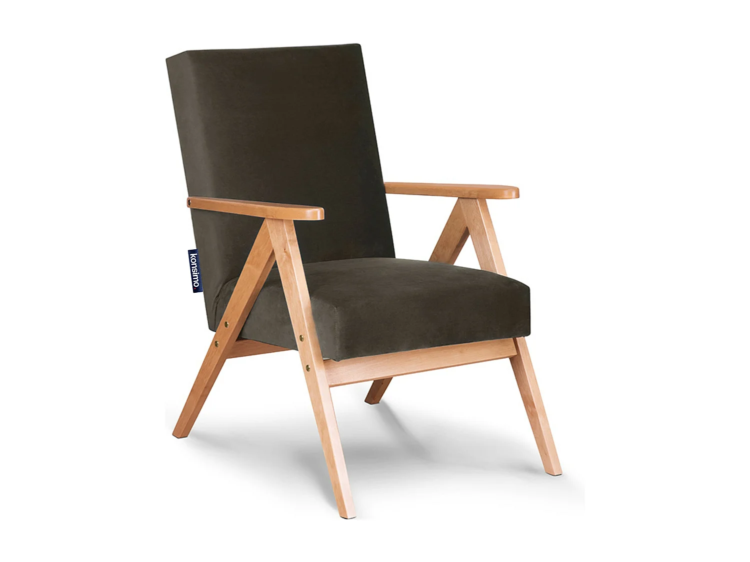 Vintage Sessel gepolstert Echt-Holz-Rahmen - braun - NASET