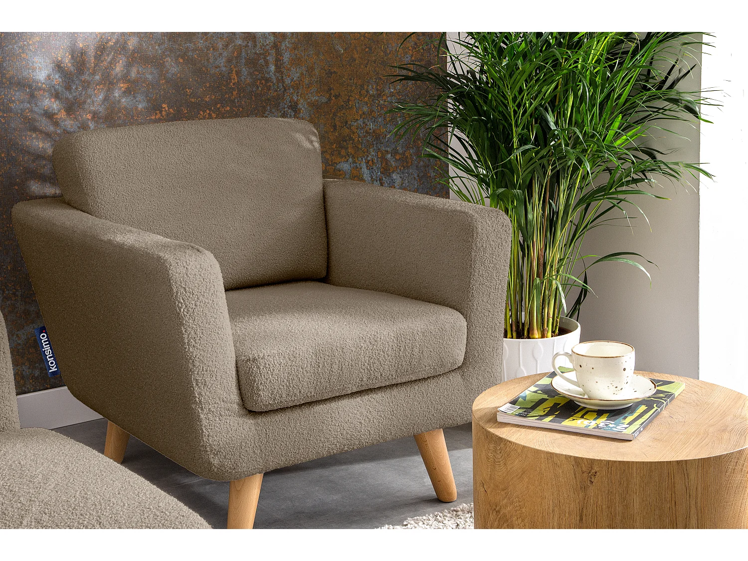 Skandinavischer Sessel - Massivholz-Beine - graubeige - TAGIO