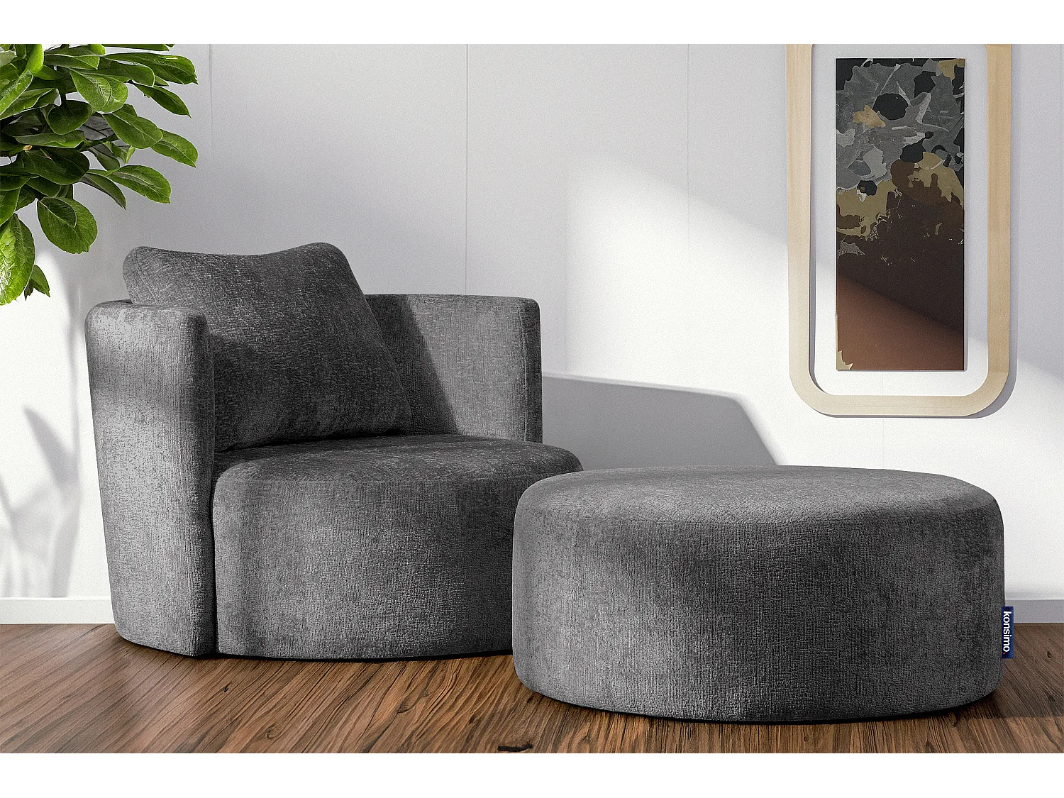 Drehsessel Set inkl. Sitzhocker - Chenille-Stoff - grau - RAGGI