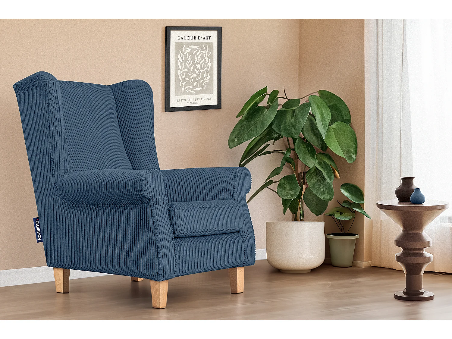 Ohrensessel Kord-Bezug Petfriendly - dunkelblau - MILES