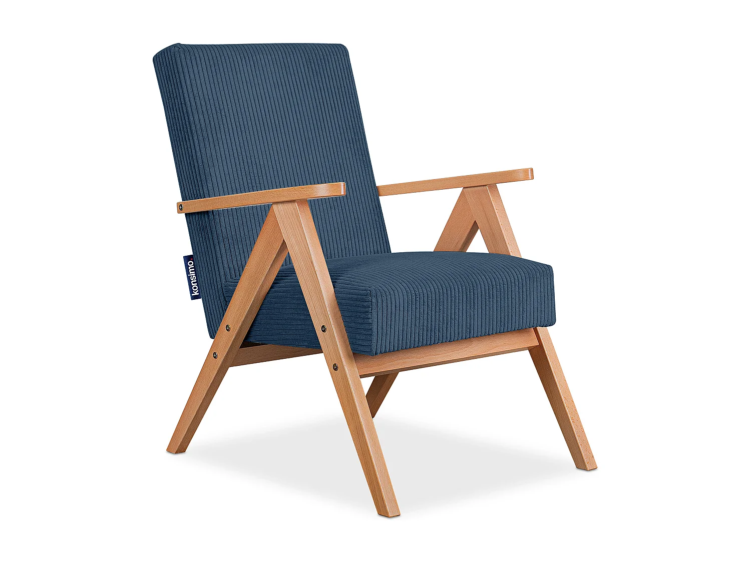 Vintage Sessel gepolstert Echt-Holz-Rahmen - dunkelblau - NASET