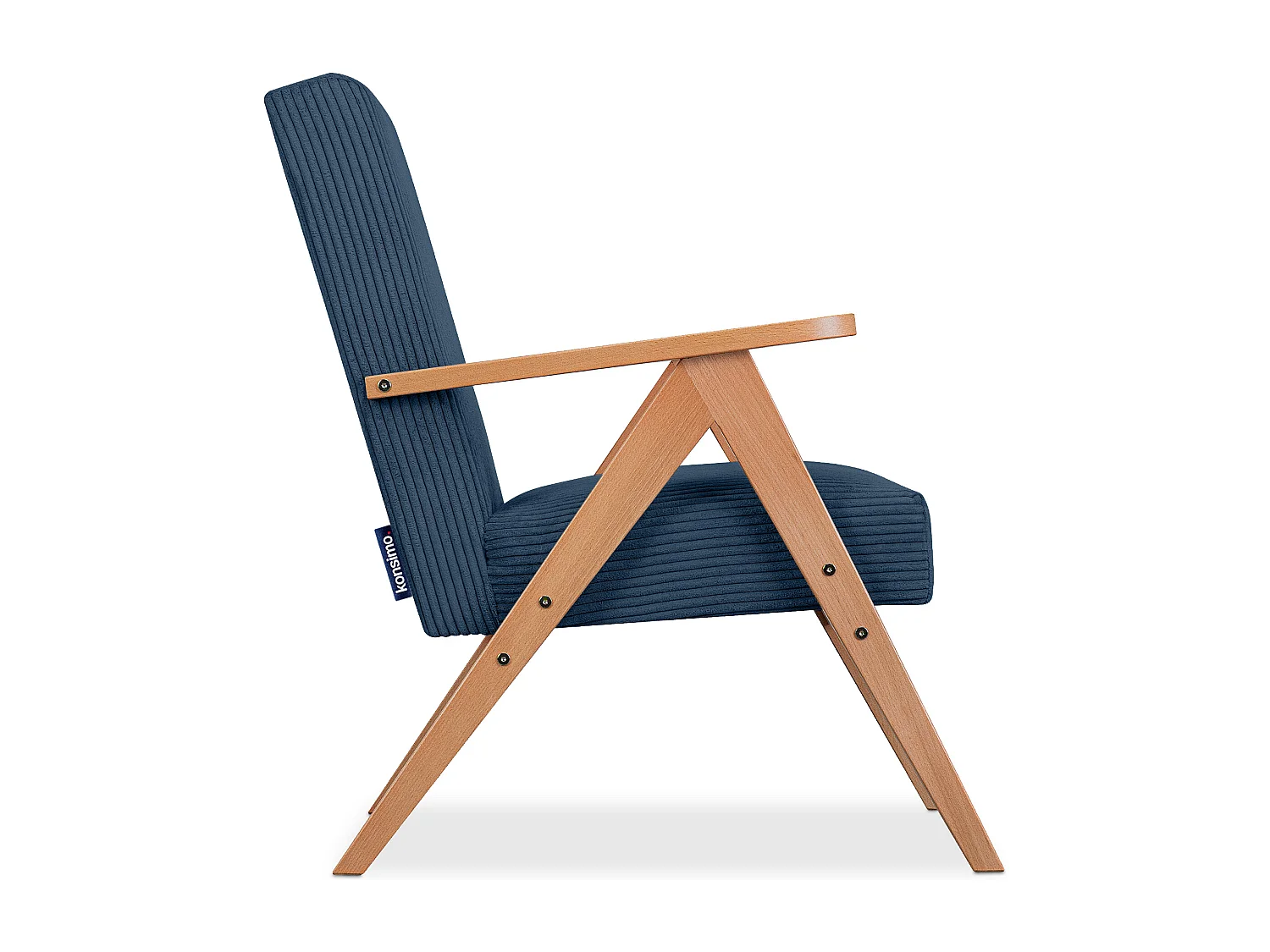 Vintage Sessel gepolstert Echt-Holz-Rahmen - dunkelblau - NASET