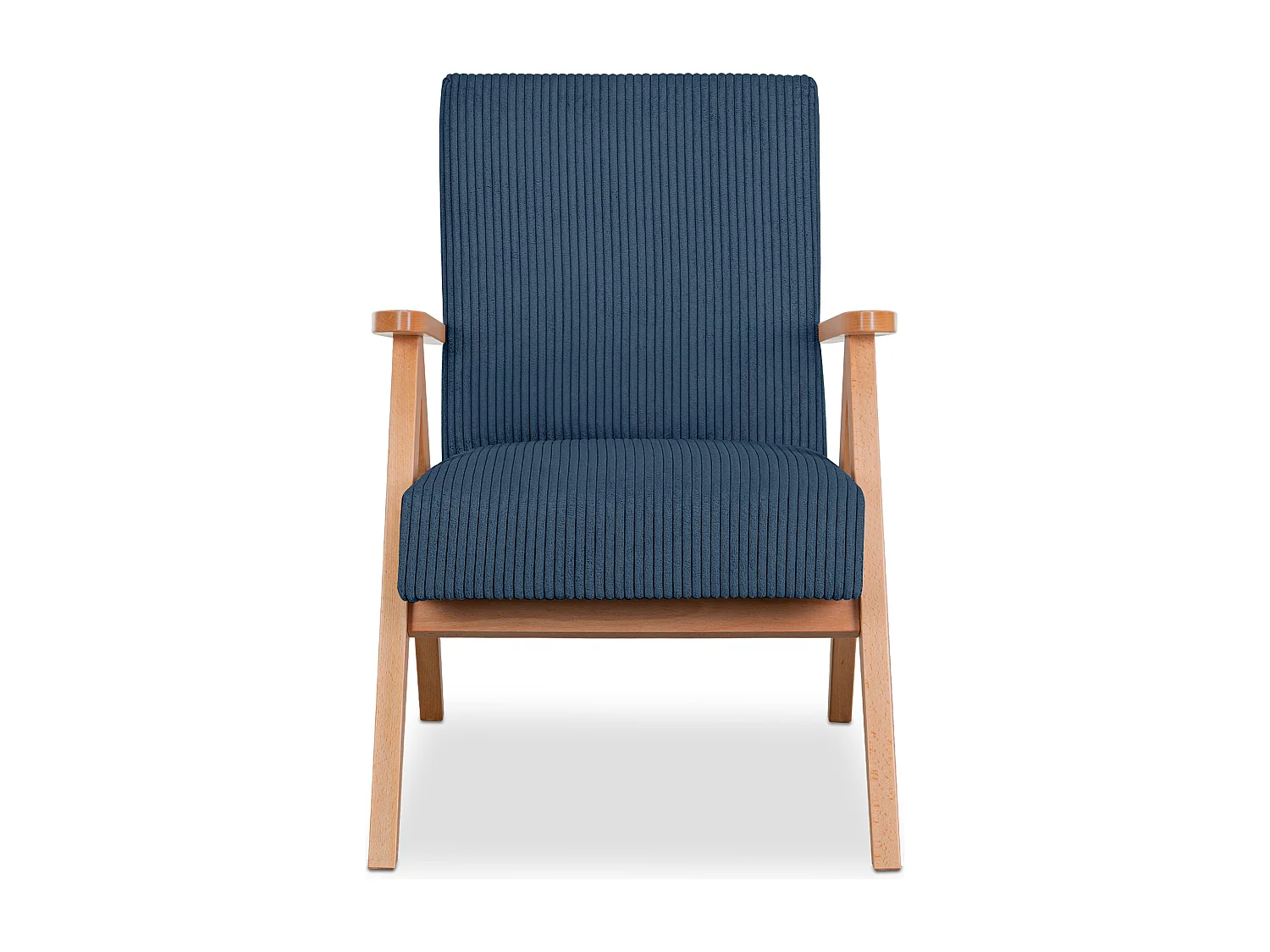 Vintage Sessel gepolstert Echt-Holz-Rahmen - dunkelblau - NASET