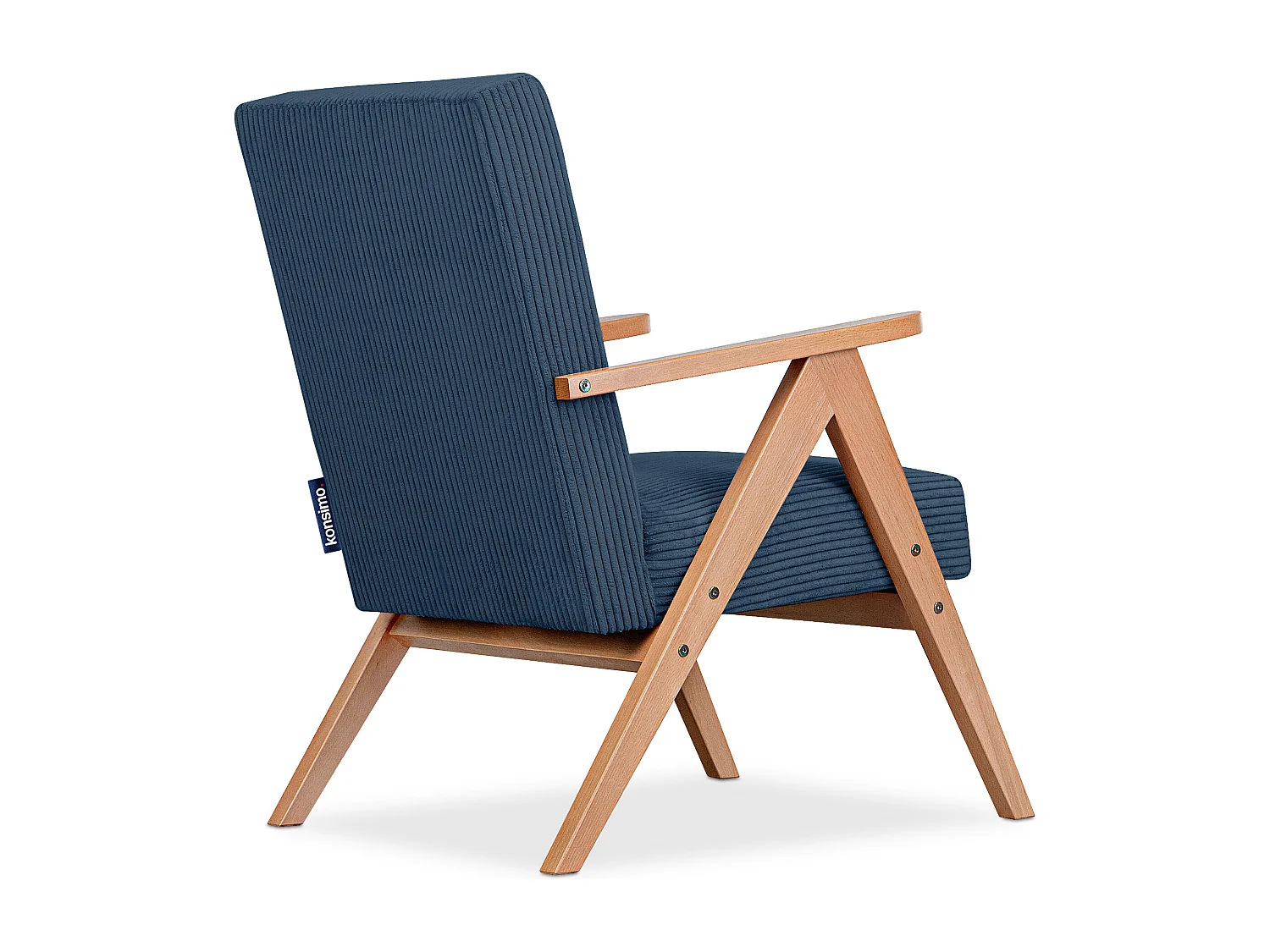 Vintage Sessel gepolstert Echt-Holz-Rahmen - dunkelblau - NASET