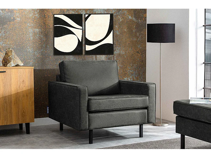 Großer Loft-Sessel aus Leder und Mikrofaser - dunkelgrau - INVIA