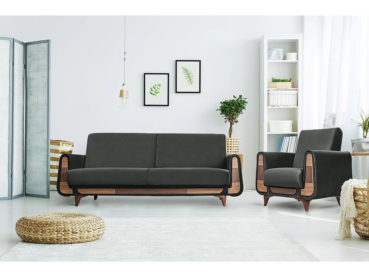 Klassischer Sessel aus Schaumstoff und Holz - Grau - GUSTAVO