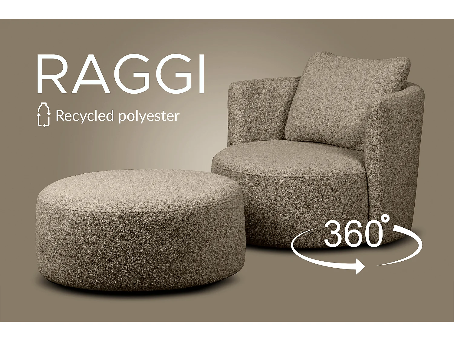 Drehsessel Set inkl. Sitzhocker - braun - RAGGI