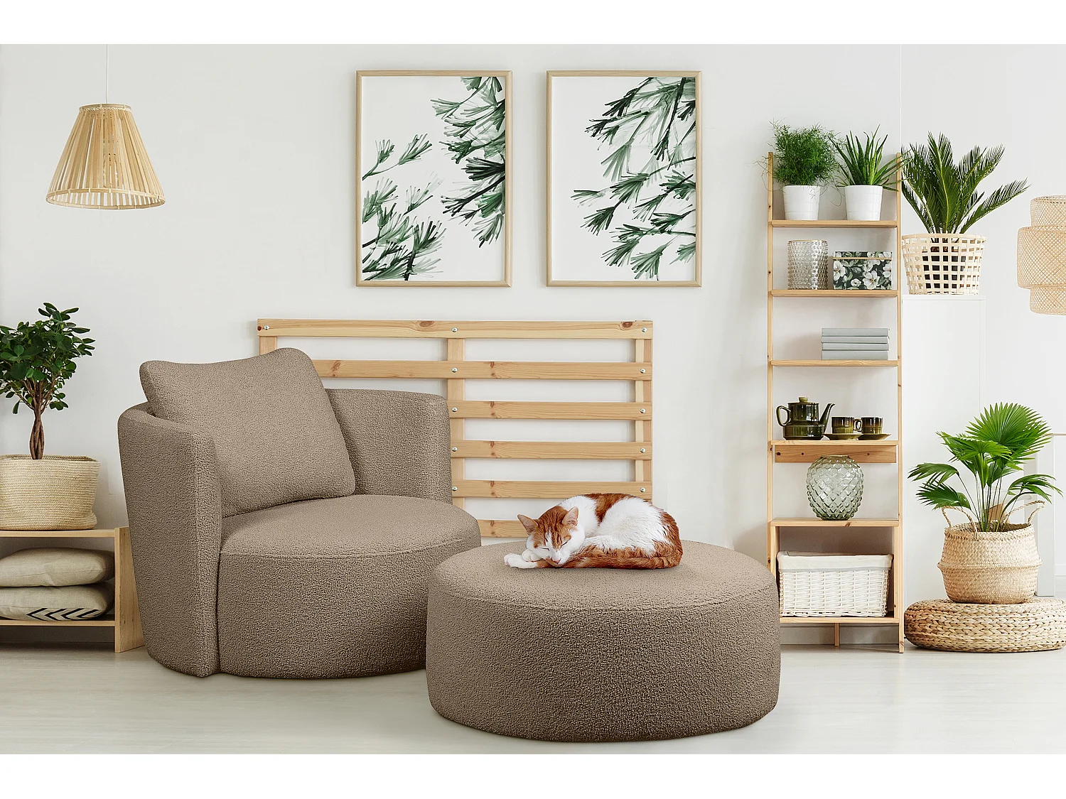 Drehsessel Set inkl. Sitzhocker - graubeige - RAGGI