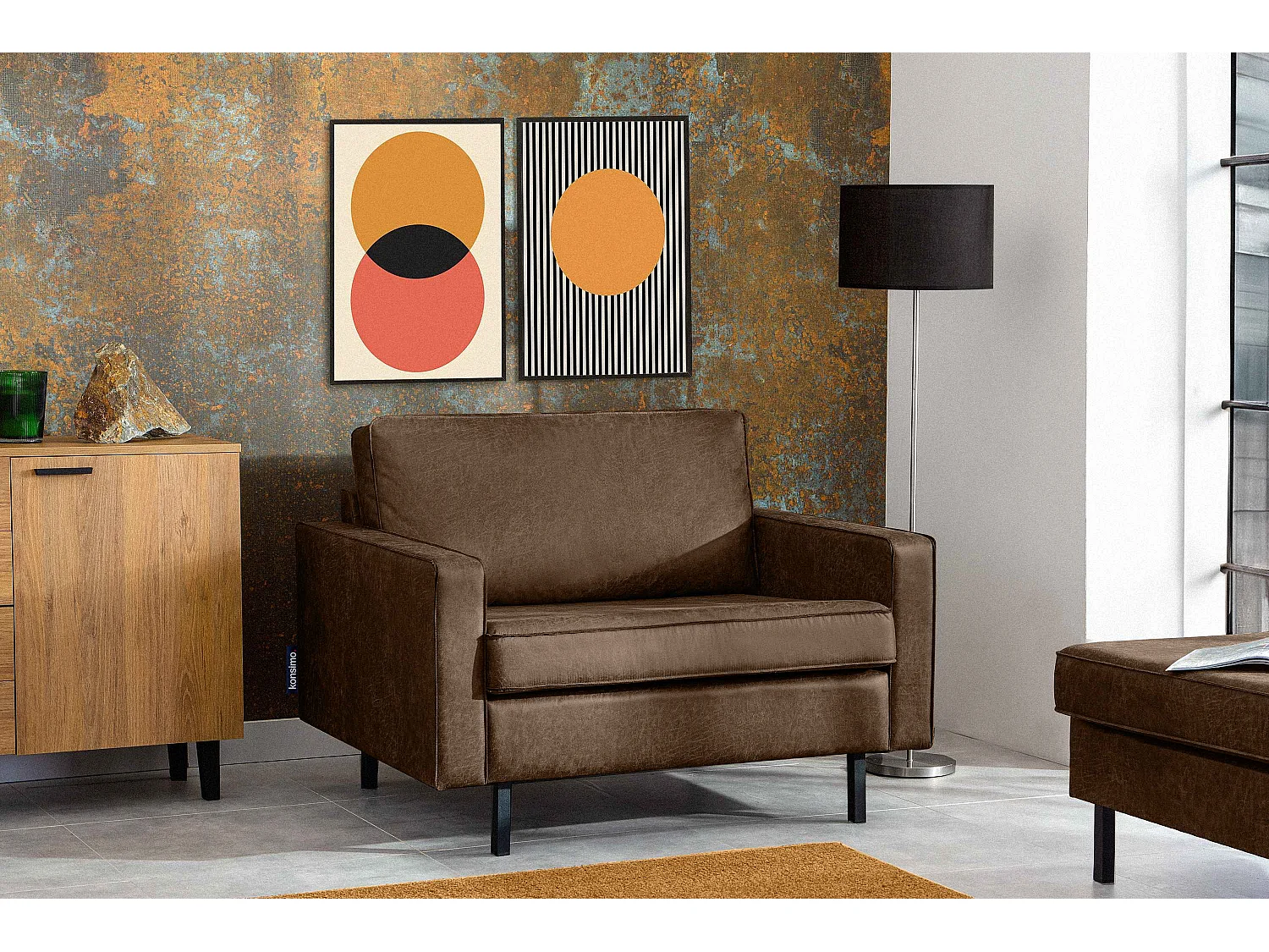 Großer Loft-Sessel aus Leder und Mikrofaser - dunkelbraun - INVIA