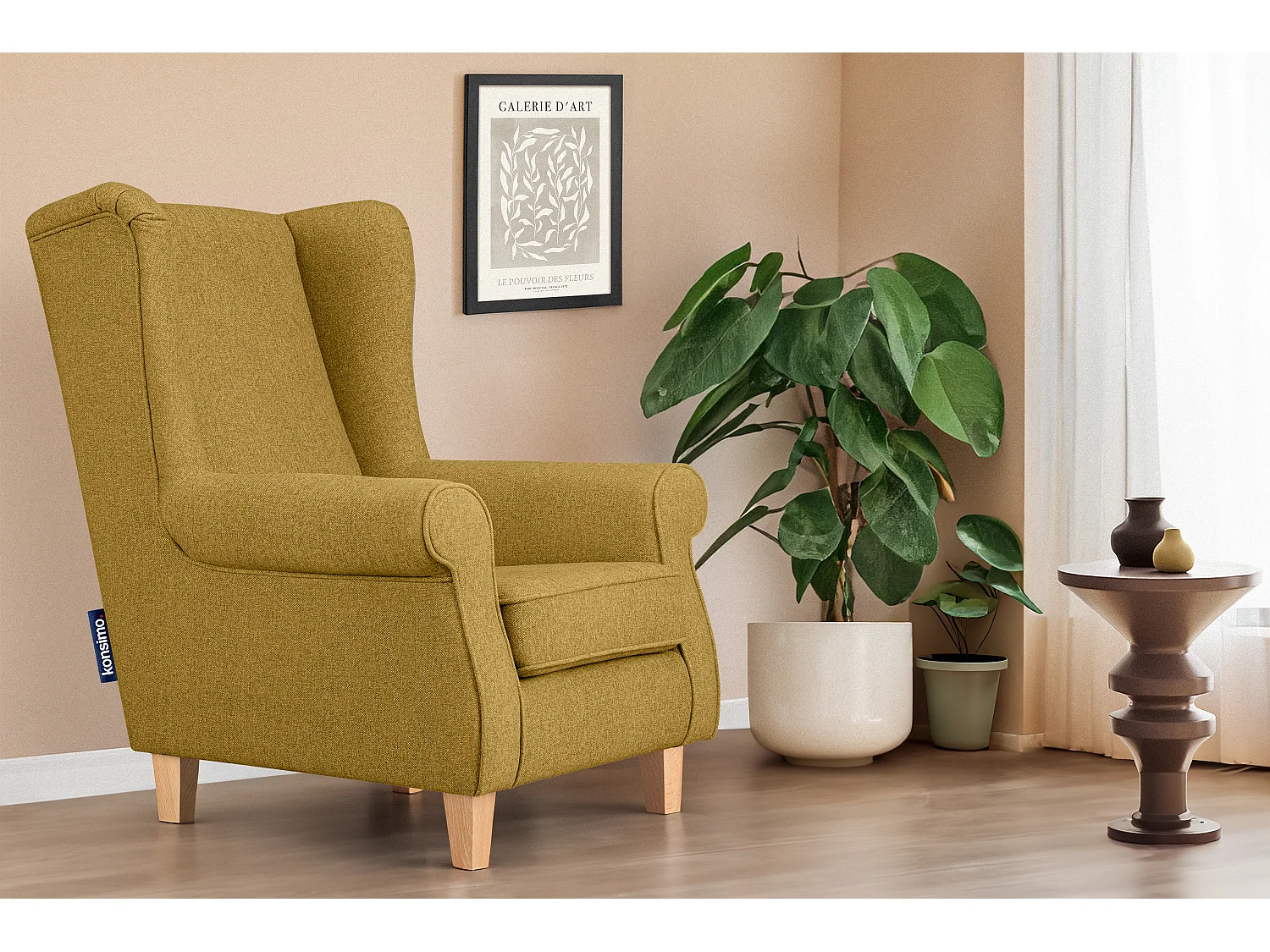 Ohrensessel honigfarben - Masivholzbeine buche - MILES