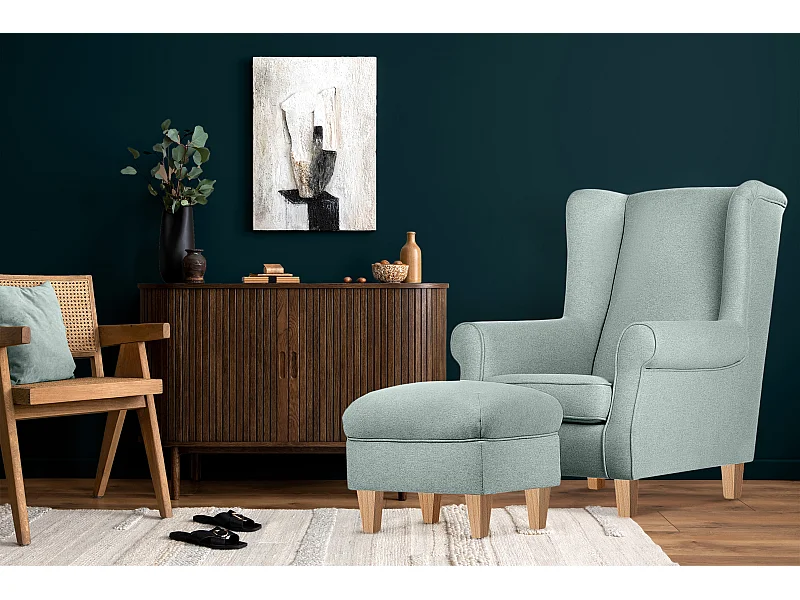 Ohrensessel Massivholzbeine - Minzefarben - MILES