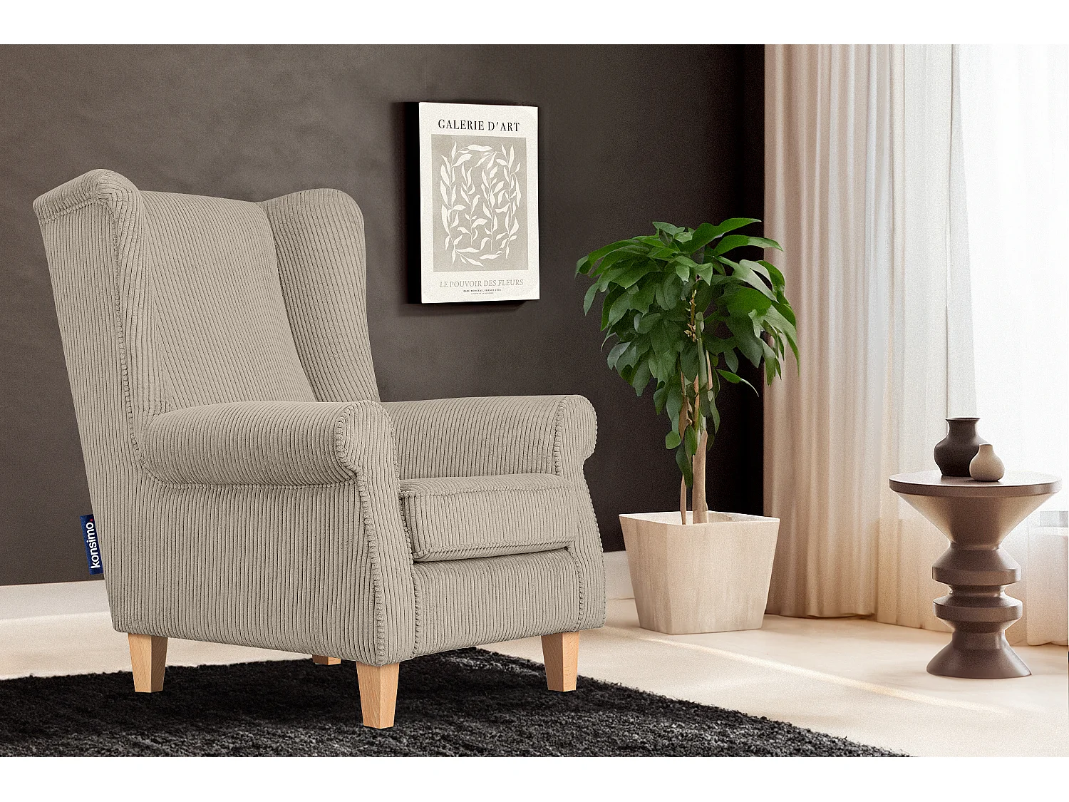 Ohrensessel Kord-Bezug Petfriendly - hellbeige - MILES