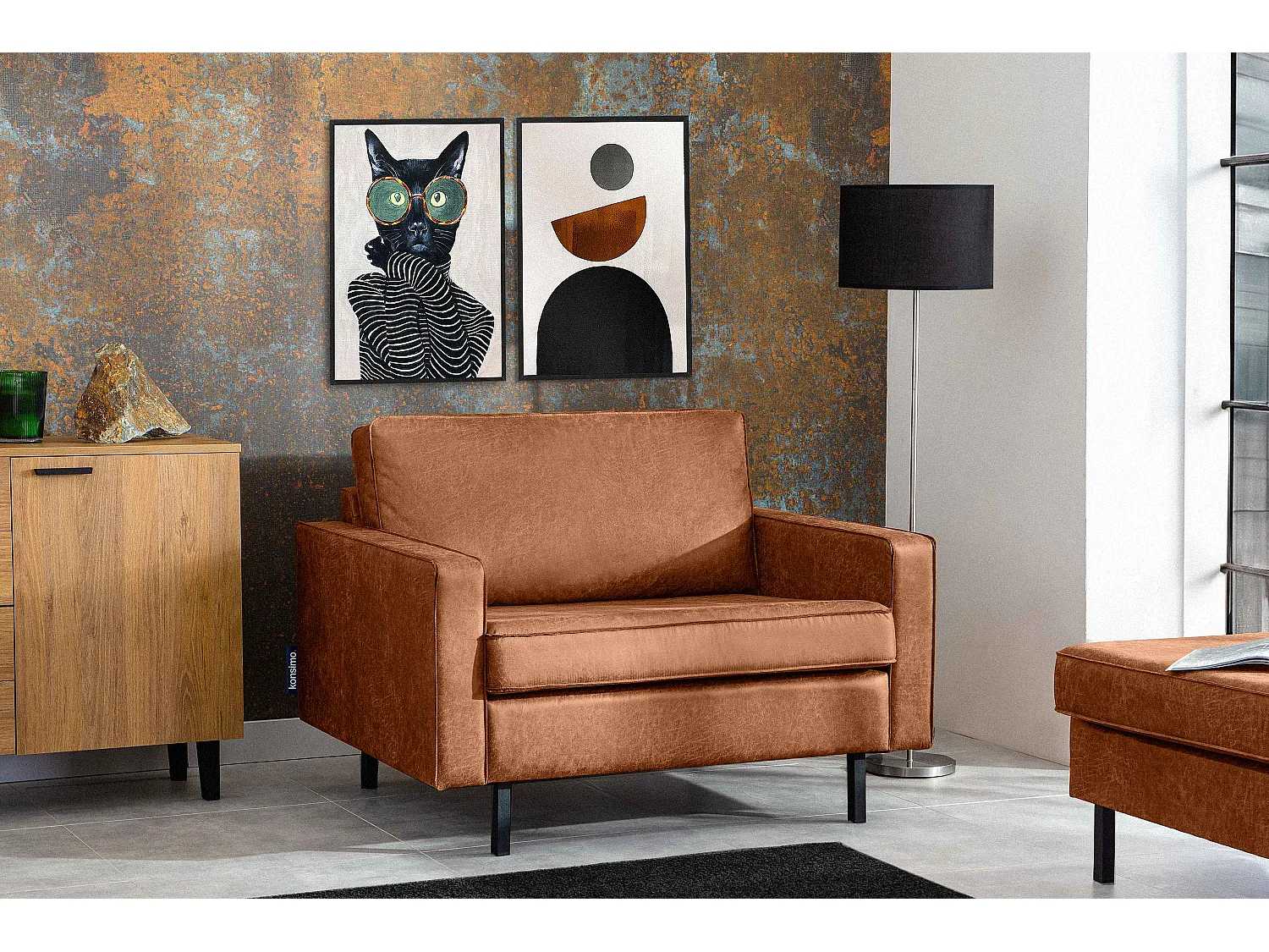 Großer Loft-Sessel aus Leder und Mikrofaser - cognac - INVIA