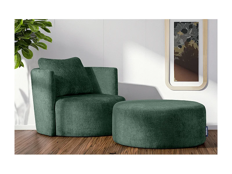 Drehsessel Set inkl. Sitzhocker - Chenille-Stoff - grün - RAGGI