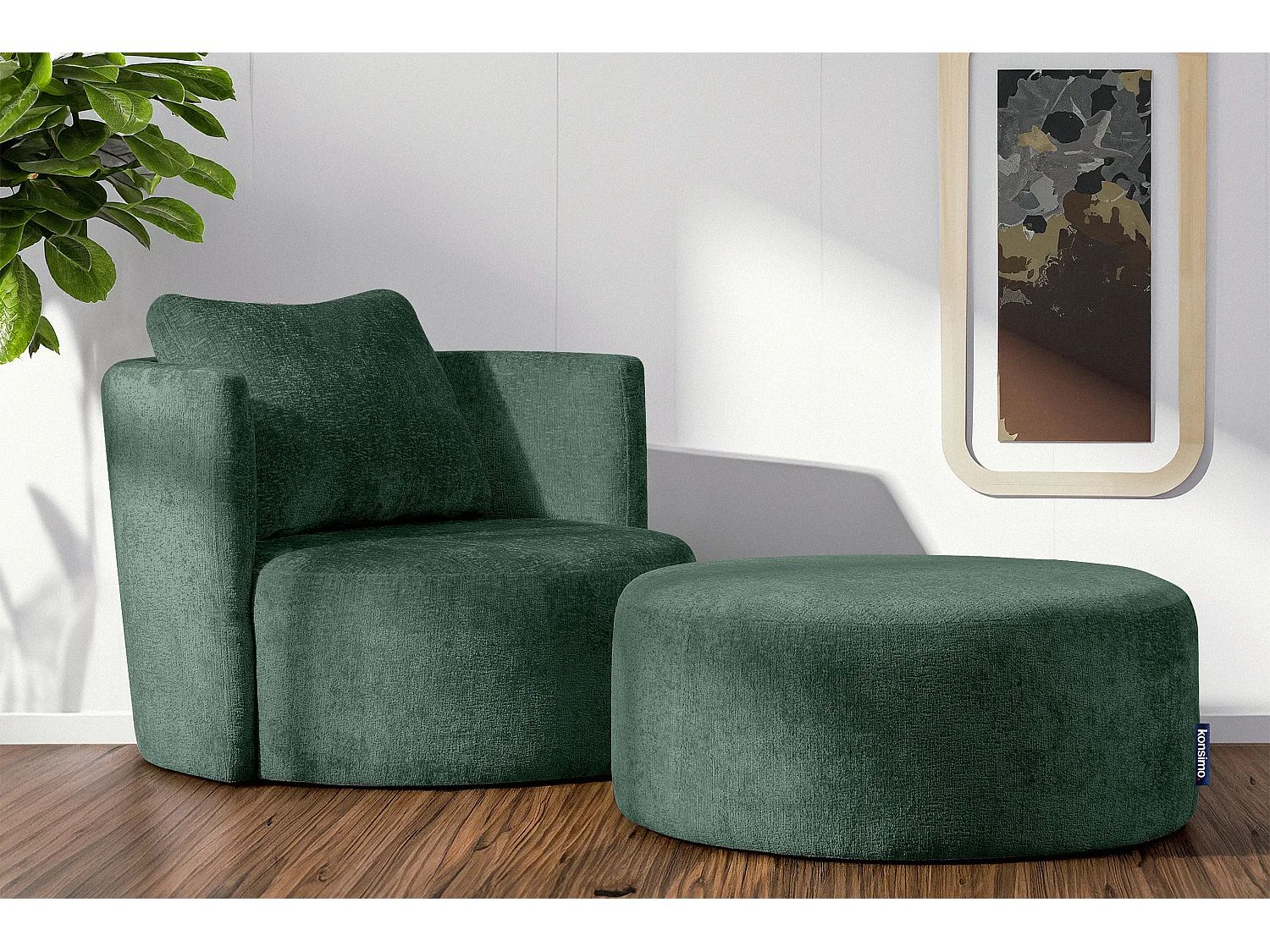 Drehsessel Set inkl. Sitzhocker - Chenille-Stoff - grün - RAGGI