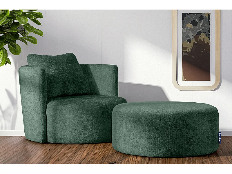 Drehsessel Set inkl. Sitzhocker - Chenille-Stoff - grün - RAGGI