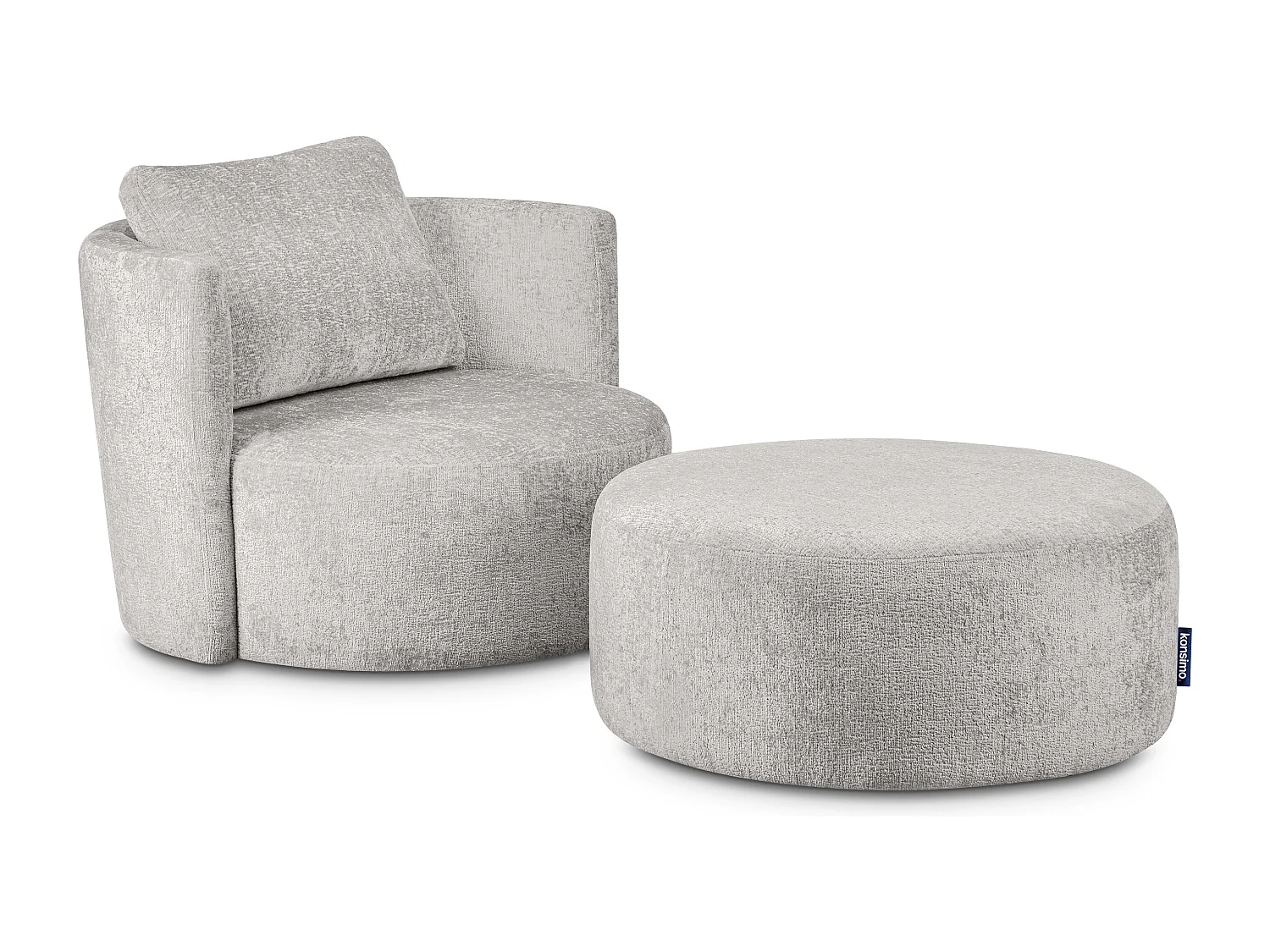 Drehsessel Set inkl. Sitzhocker - Chenille-Stoff - grau - RAGGI