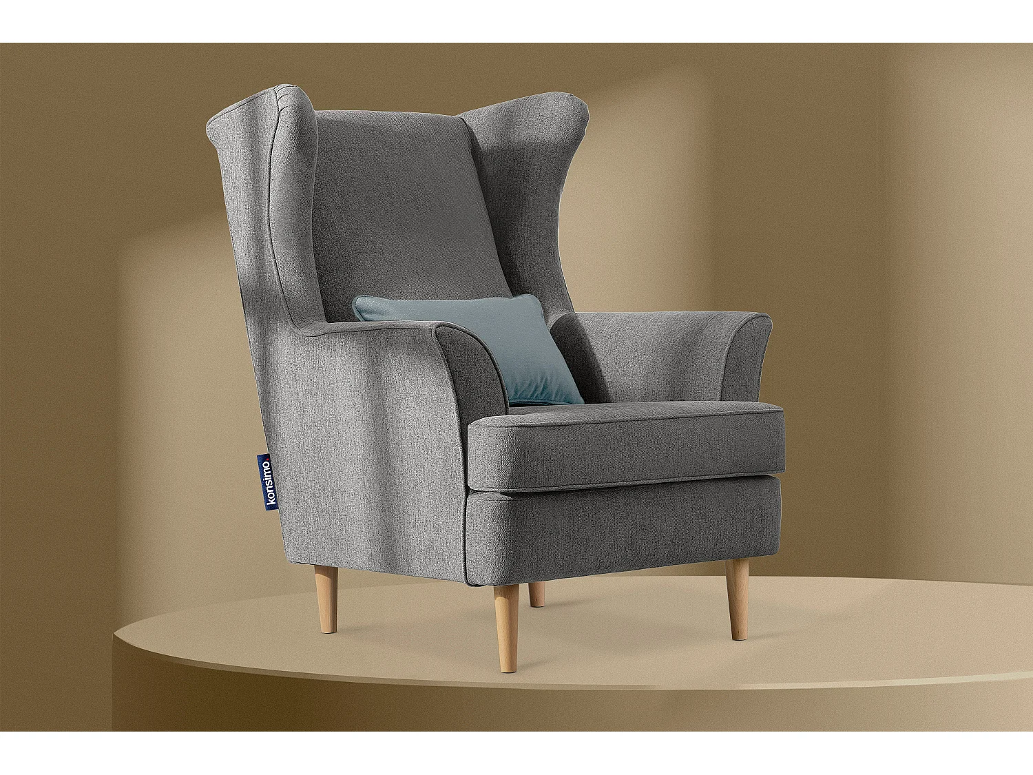 Klassischer Ohrensessel - Velours-Bezug hellgrau - STRALIS