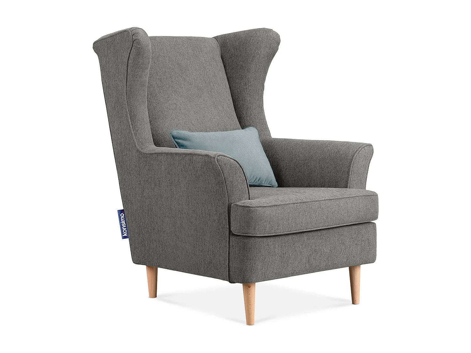 Klassischer Ohrensessel - Velours-Bezug hellgrau - STRALIS