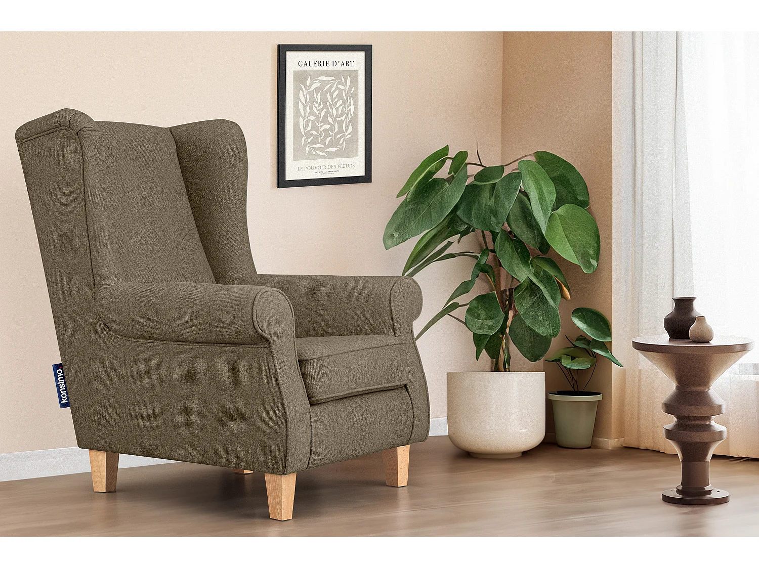 Ohrensessel Massivholzbeine buche - braun - MILES