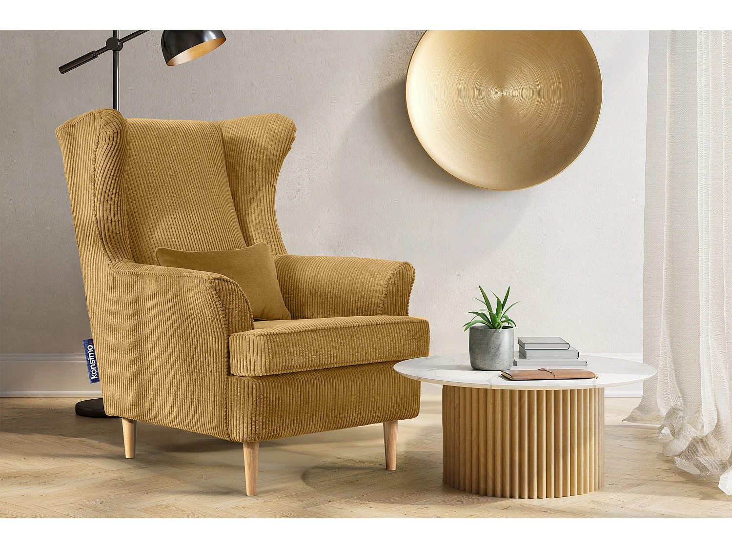 Klassischer Sessel aus Stoff Cordsamt - Velours - gelb - STRALIS