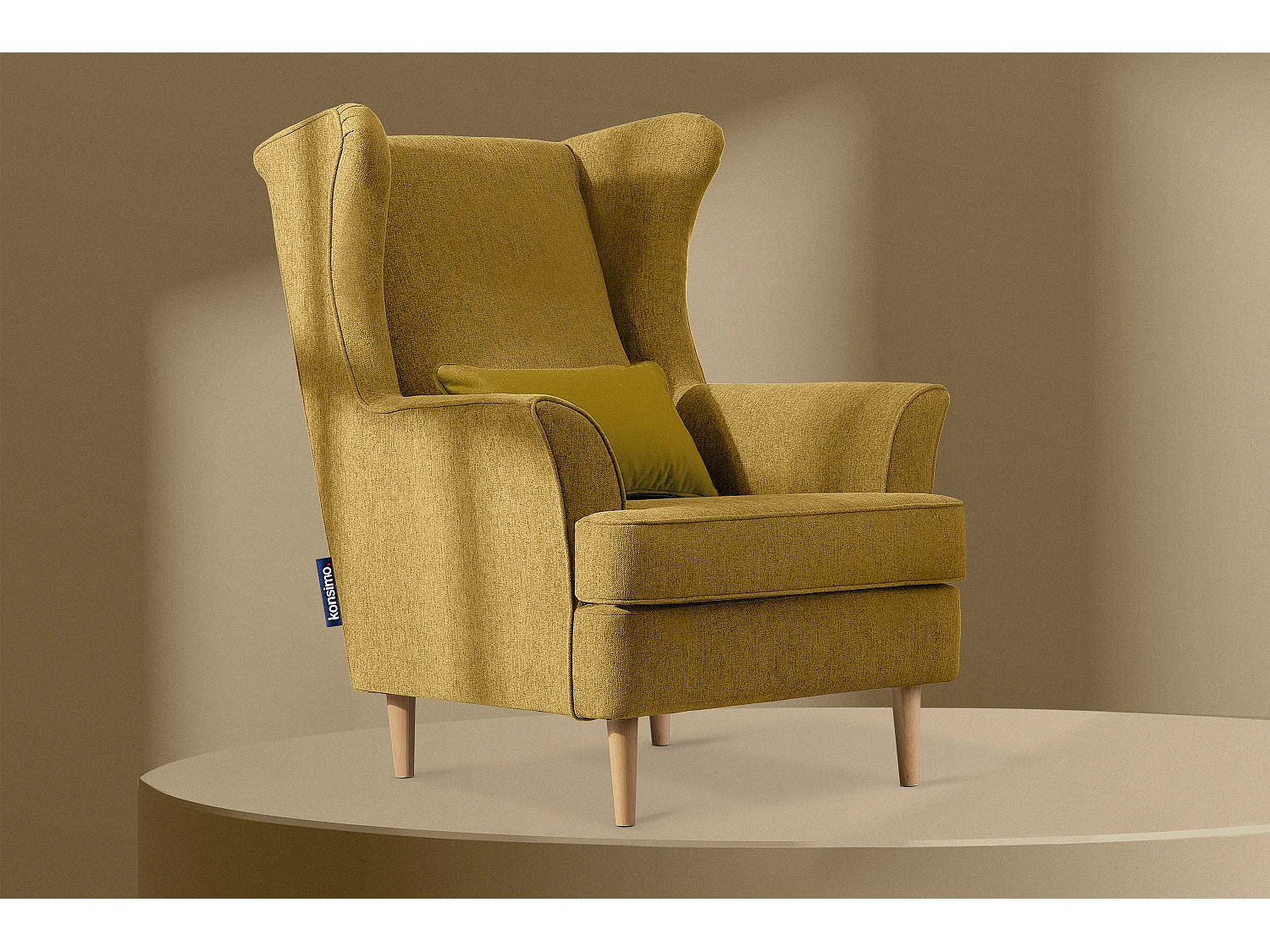 Klassischer Ohrensessel - Velours-Bezug gelb - STRALIS
