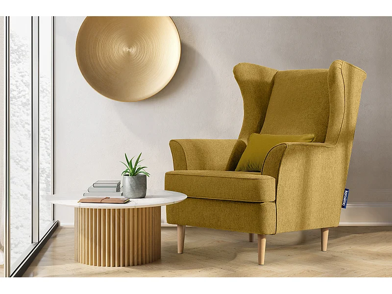 Klassischer Ohrensessel - Velours-Bezug gelb - STRALIS