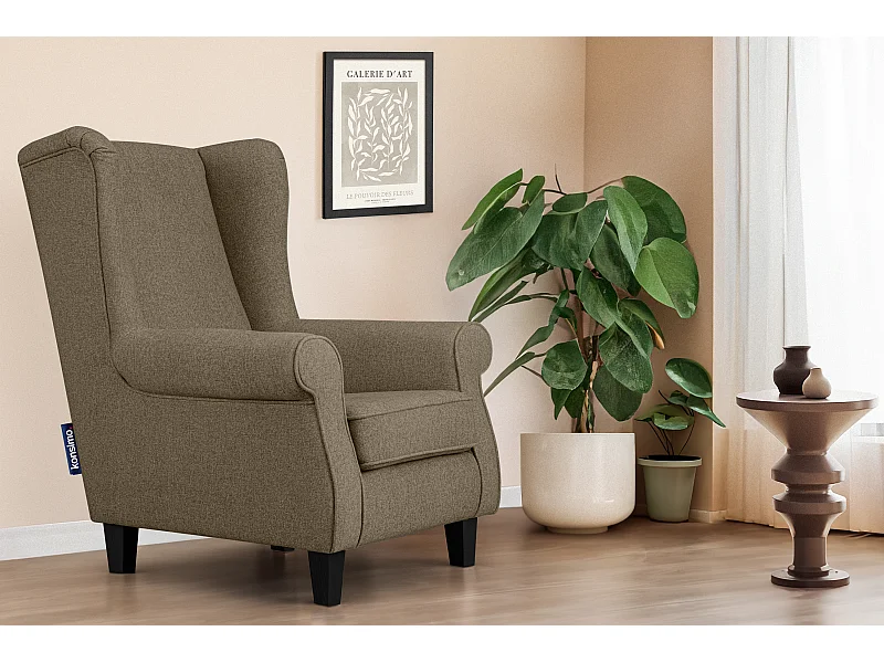 Ohrensessel Massivholzbeine schwarz -  braun - MILES