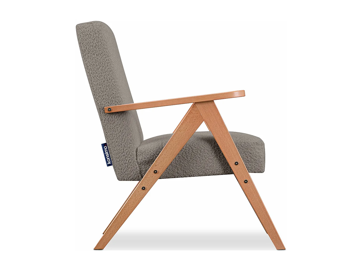 Vintage Sessel gepolstert Echt-Holz-Rahmen - hellbeige - NASET