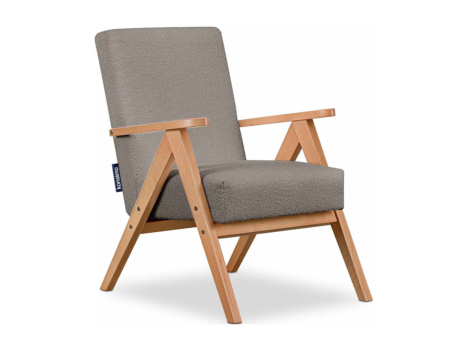 Vintage Sessel gepolstert Echt-Holz-Rahmen - hellbeige - NASET