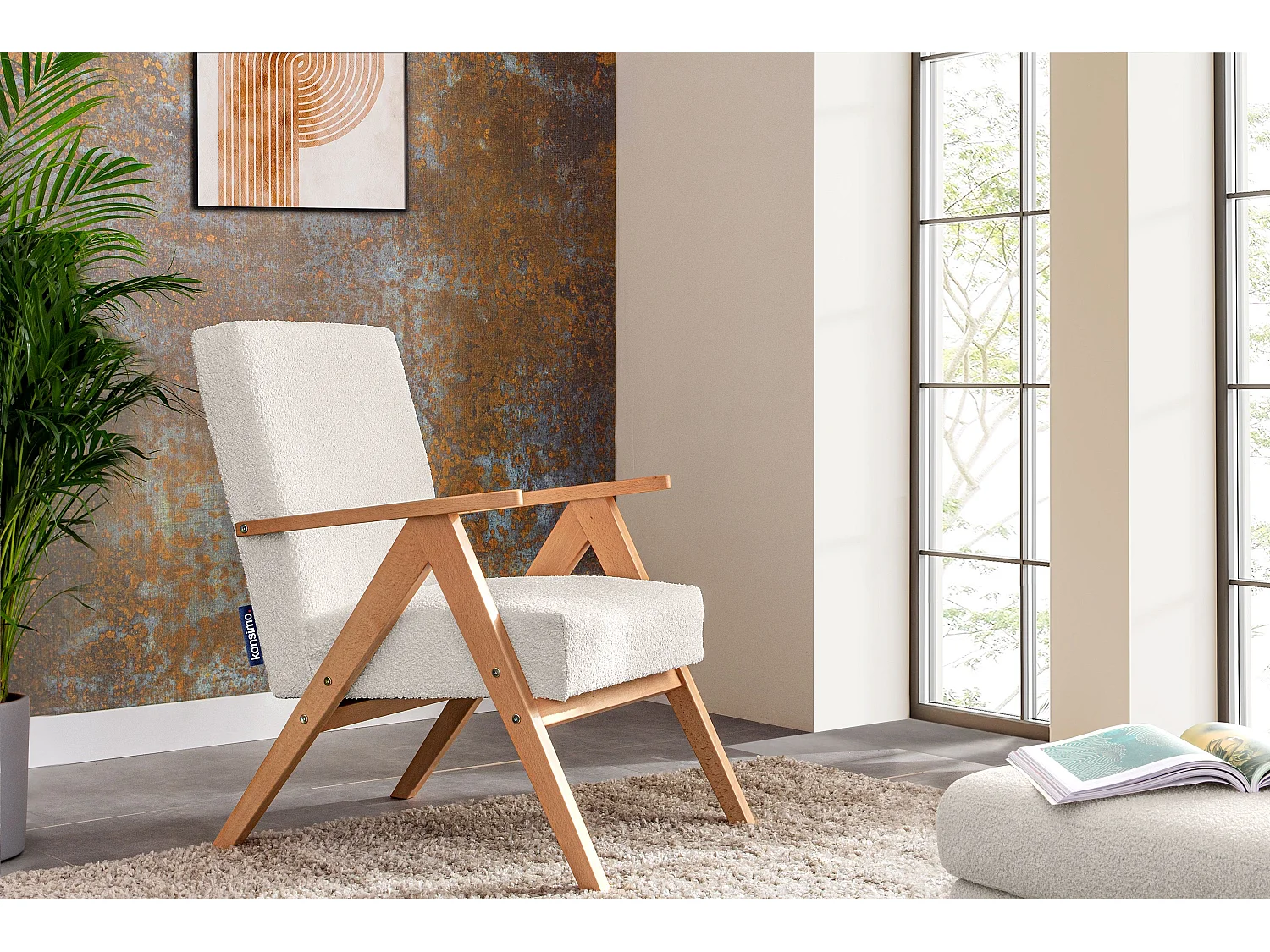 Vintage Sessel gepolstert Echt-Holz-Rahmen - weiß - NASET